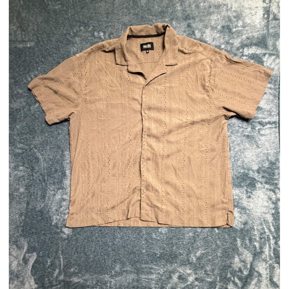 Malibu Drill Clothing Co Tan Textured Eyelet Shirt 2XL Men Short Sleeve Camp